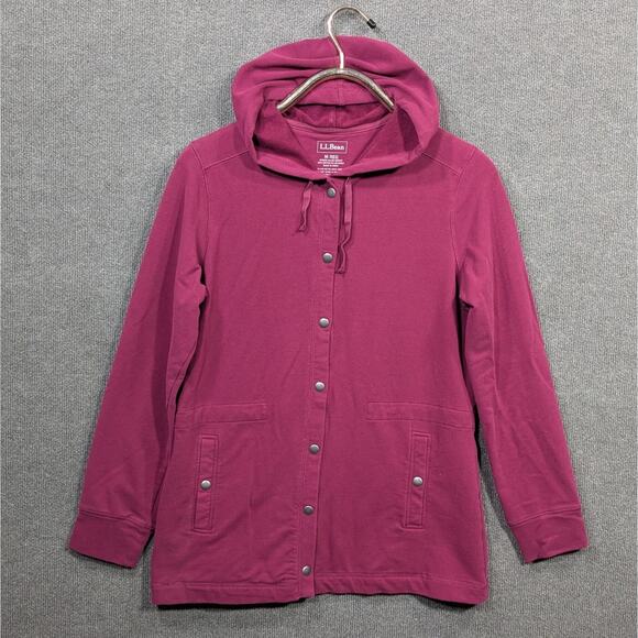 LL Bean Sweatshirt Top Women Medium Drawstring Cinch Waist Snap Tunic Plum - Picture 1 of 9